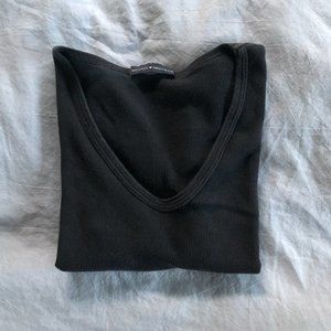 Brandy Melville Black Ribbed V-Neck Top